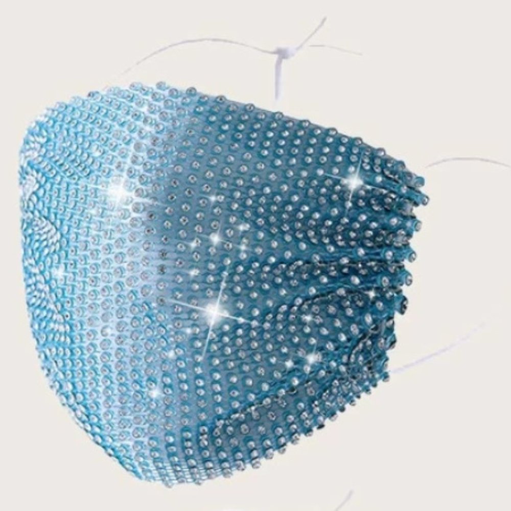 Blue Rhinestone Jewel Mesh Face Mask